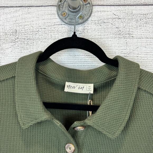 New In Women's Green Waffle Knit Long Sleeve Tunic Top Size Medium - Picture 2 of 8